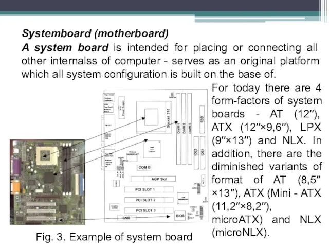 Systemboard (motherboard) A system board is intended for placing or connecting all