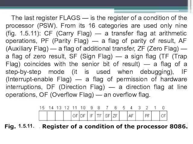 The last register FLAGS — is the register of a condition of