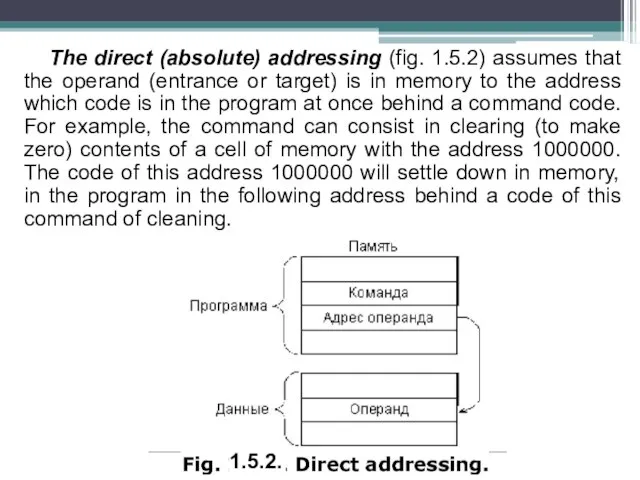 The direct (absolute) addressing (fig. 1.5.2) assumes that the operand (entrance or