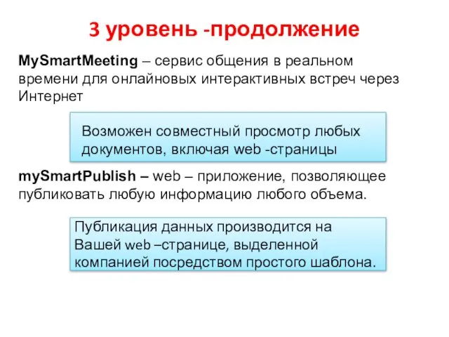 3 уровень -продолжение MySmartMeeting – сервис общения в реальном времени для онлайновых