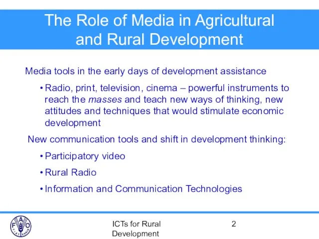 ICTs for Rural Development The Role of Media in Agricultural and Rural