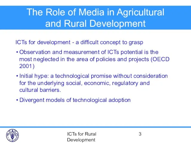 ICTs for Rural Development The Role of Media in Agricultural and Rural