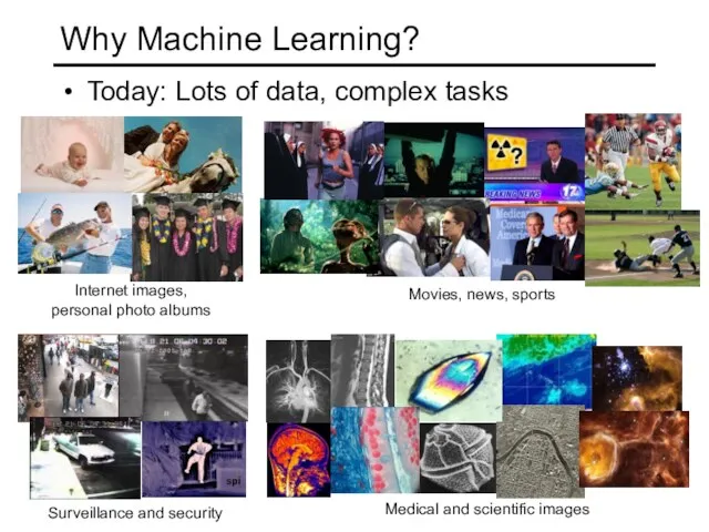 Today: Lots of data, complex tasks Why Machine Learning?