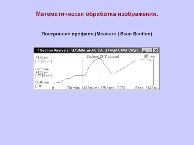 Построение профиля (Measure | Scan Section) Математическая обработка изображения.