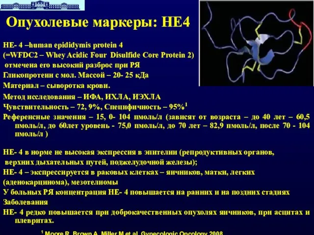 Опухолевые маркеры: HE4 HE- 4 –human epididymis protein 4 (=WFDC2 – Whey