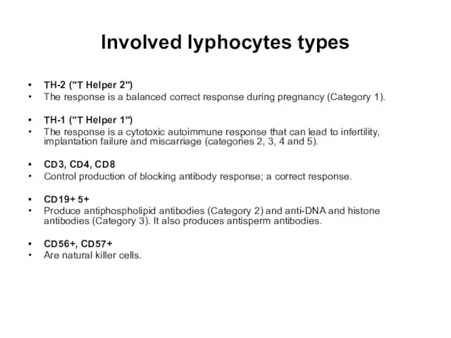 Involved lyphocytes types TH-2 ("T Helper 2") The response is a balanced