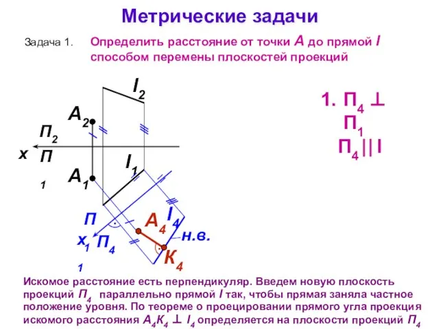 Метрические задачи Задача 1. Определить расстояние от точки А до прямой l