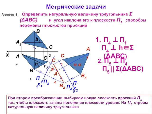 x А1 А2 П1 П4 x1 П4 ⊥ П1 П4 ⊥ h∈Σ(ΔАВС)