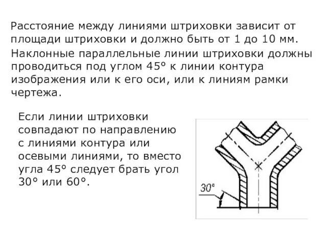 Расстояние между линиями штриховки зависит от площади штриховки и должно быть от