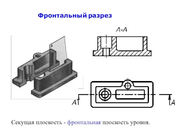 Фронтальный разрез Секущая плоскость - фронтальная плоскость уровня.