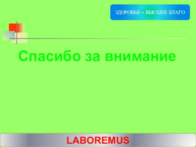 LABOREMUS ЗДОРОВЬЕ – ВЫСШЕЕ БЛАГО Спасибо за внимание