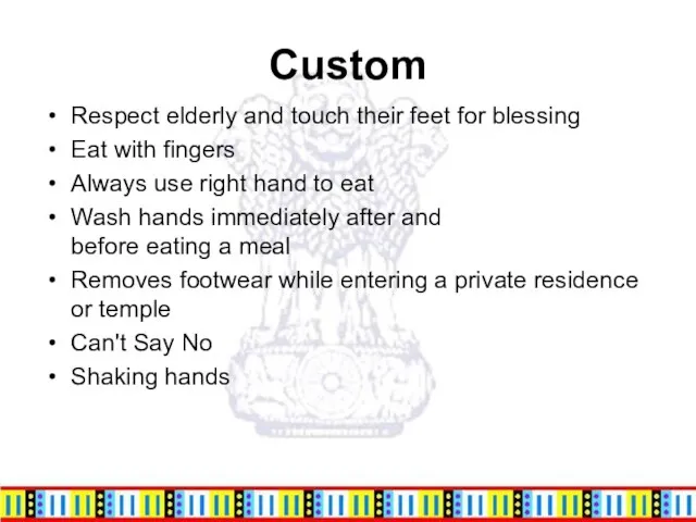 Custom Respect elderly and touch their feet for blessing Eat with fingers