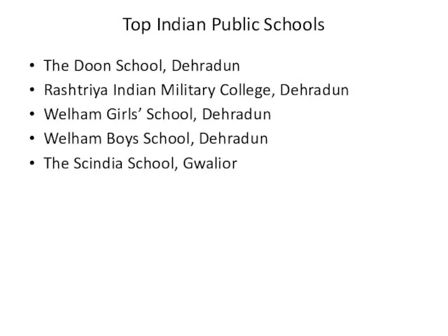 Top Indian Public Schools The Doon School, Dehradun Rashtriya Indian Military College,