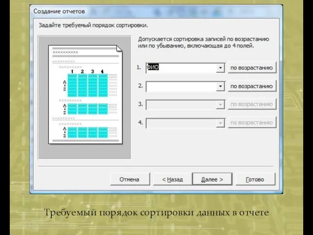 Требуемый порядок сортировки данных в отчете