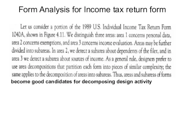 Form Analysis for Income tax return form become good candidates for decomposing design activity
