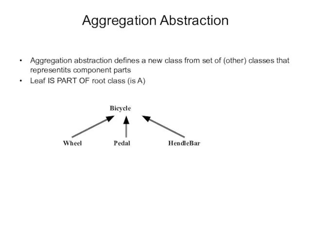 Aggregation Abstraction Aggregation abstraction defines a new class from set of (other)
