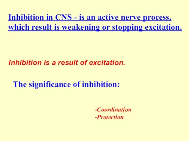 Inhibition in CNS - is an active nerve process, which result is