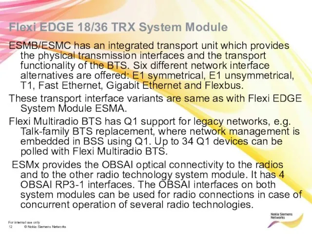 Flexi EDGE 18/36 TRX System Module ESMB/ESMC has an integrated transport unit