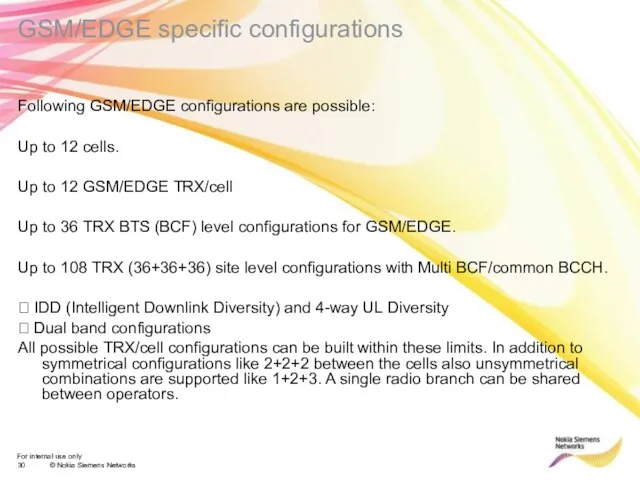 GSM/EDGE specific configurations Following GSM/EDGE configurations are possible: Up to 12 cells.