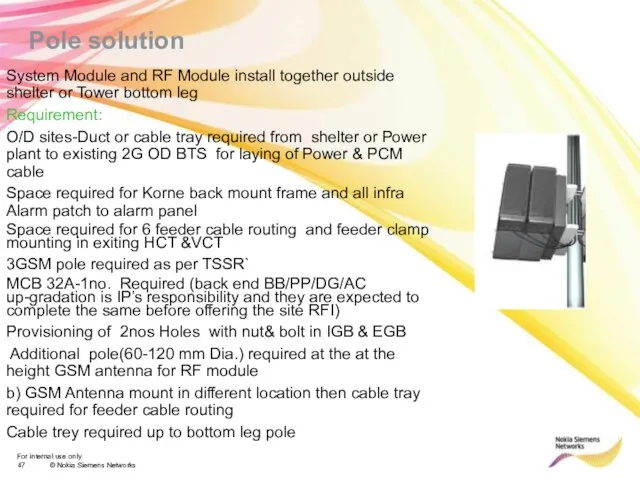 Pole solution System Module and RF Module install together outside shelter or