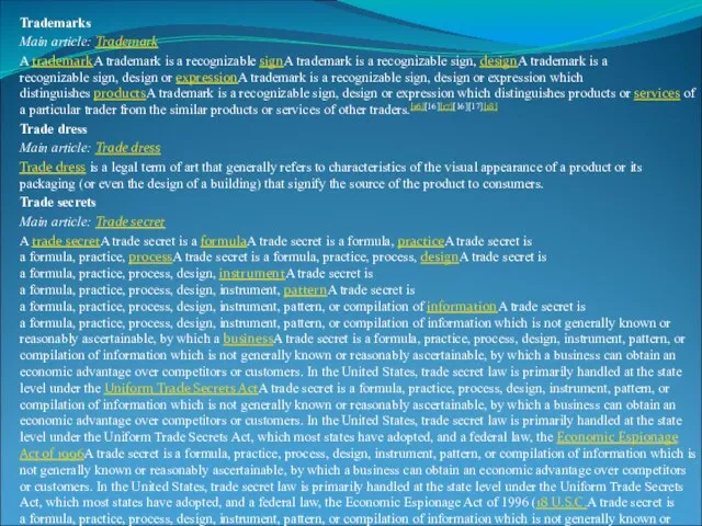 Trademarks Main article: Trademark A trademarkA trademark is a recognizable signA trademark