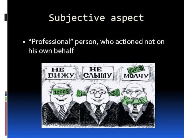 Subjective aspect “Professional” person, who actioned not on his own behalf