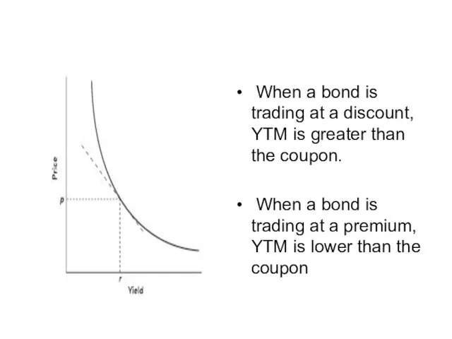 When a bond is trading at a discount, YTM is greater than