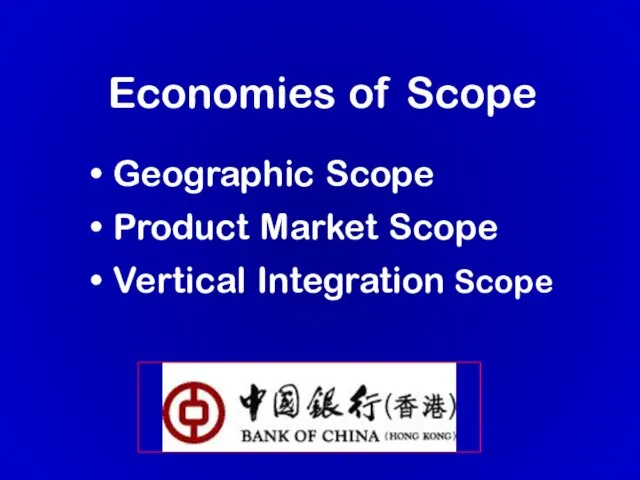 Economies of Scope Geographic Scope Product Market Scope Vertical Integration Scope