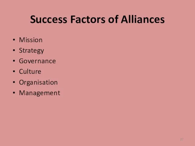 Success Factors of Alliances Mission Strategy Governance Culture Organisation Management