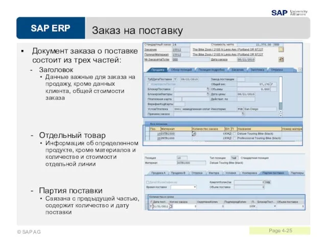 Заказ на поставку Документ заказа о поставке состоит из трех частей: Заголовок