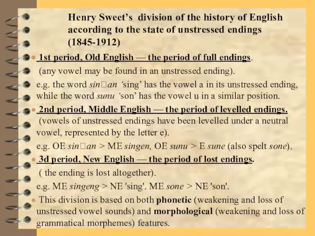 Henry Sweet’s division of the history of English according to the state