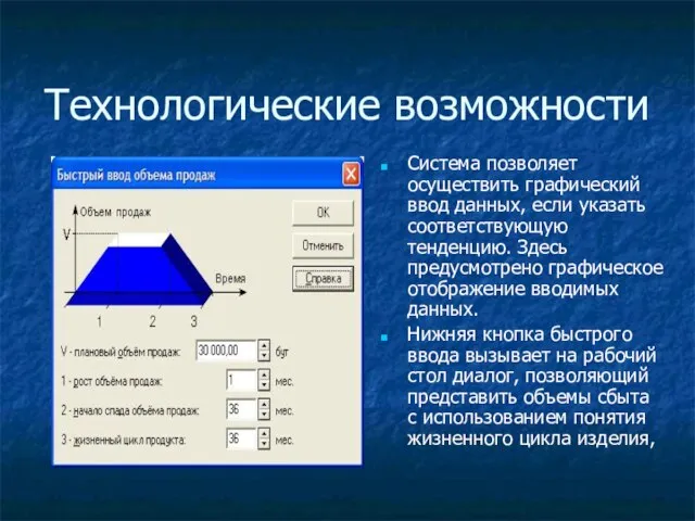 Технологические возможности Система позволяет осуществить графический ввод данных, если указать соответствующую тенденцию.