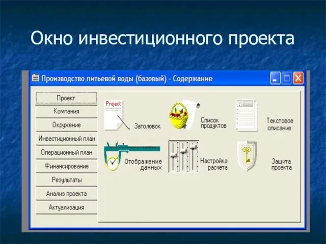 Окно инвестиционного проекта