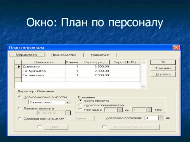 Окно: План по персоналу