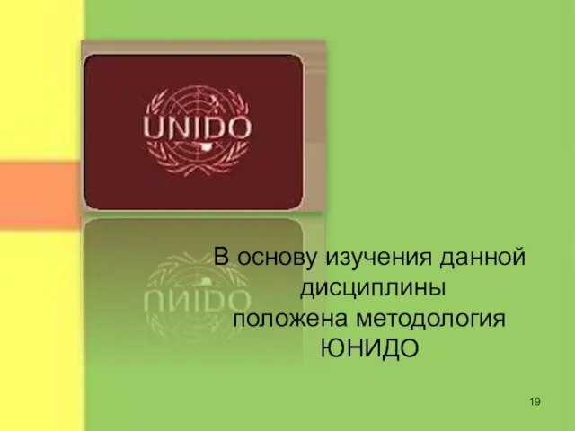 В основу изучения данной дисциплины положена методология ЮНИДО