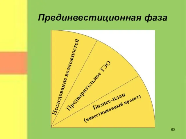 Прединвестиционная фаза Исследование возможностей Предварительное ТЭО Бизнес-план (инвестиционный проект)