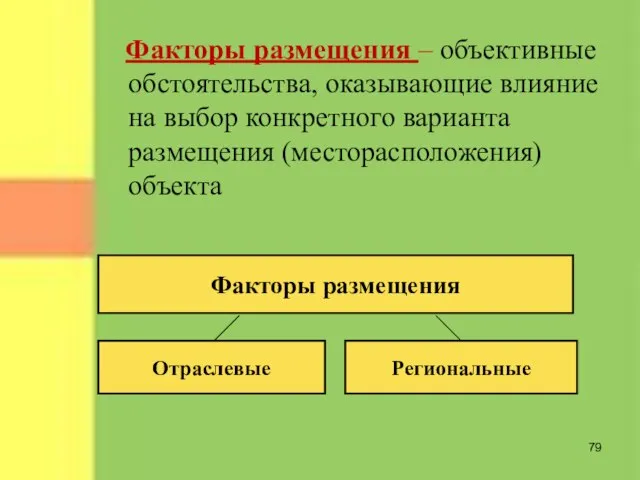 Факторы размещения – объективные обстоятельства, оказывающие влияние на выбор конкретного варианта размещения