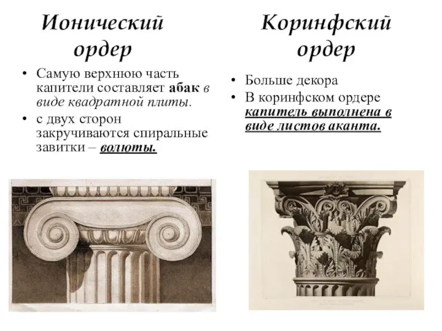 Ионический ордер Самую верхнюю часть капители составляет абак в виде квадратной плиты.