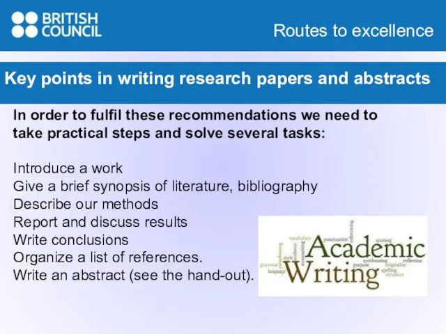 Key points in writing research papers and abstracts In order to fulfil