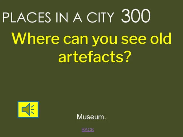 BACK Museum. PLACES IN A CITY 300 Where can you see old artefacts?