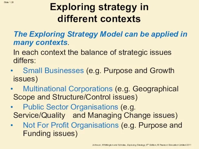 Exploring strategy in different contexts The Exploring Strategy Model can be applied