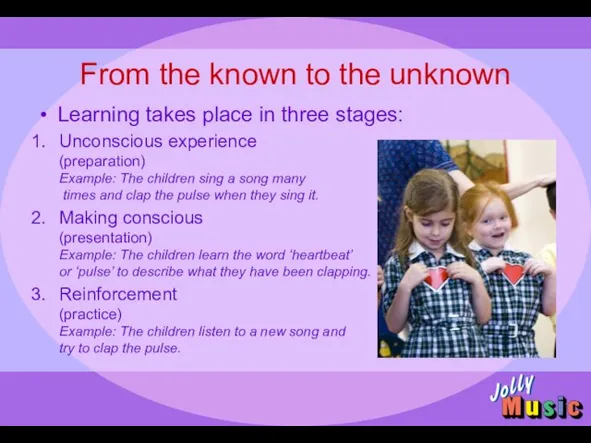 From the known to the unknown Learning takes place in three stages: