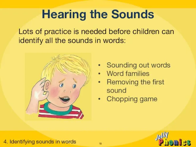 Hearing the Sounds Lots of practice is needed before children can identify