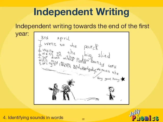 Independent writing towards the end of the first year: Independent Writing 4. Identifying sounds in words