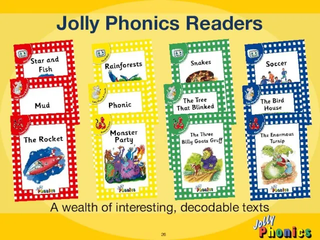 A wealth of interesting, decodable texts Jolly Phonics Readers