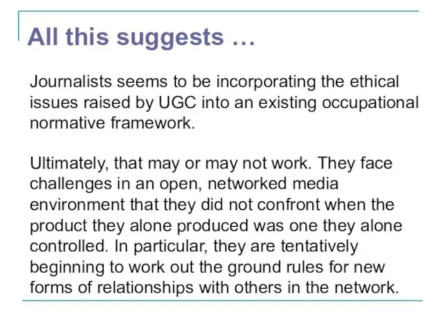 All this suggests … Journalists seems to be incorporating the ethical issues