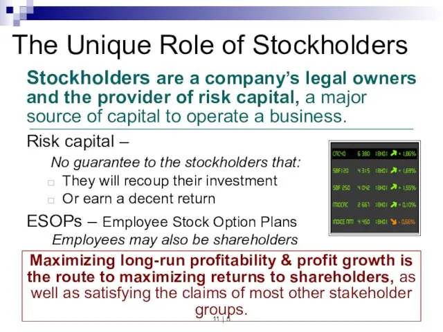 11 | Risk capital – No guarantee to the stockholders that: They