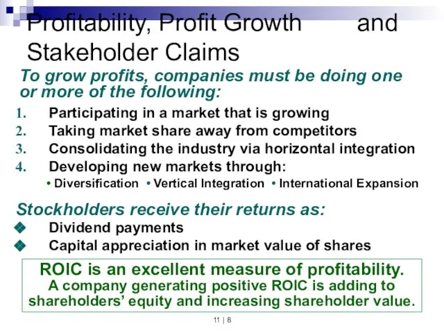 11 | Profitability, Profit Growth and Stakeholder Claims Participating in a market