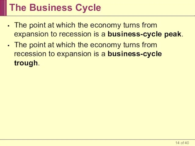 The Business Cycle The point at which the economy turns from expansion