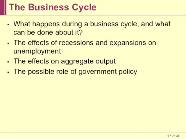 The Business Cycle What happens during a business cycle, and what can